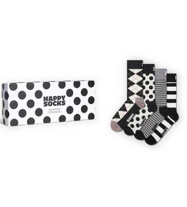 4-Pack Black And White Socks Gift Set P003446 WHITE HAPPY SOCKS 