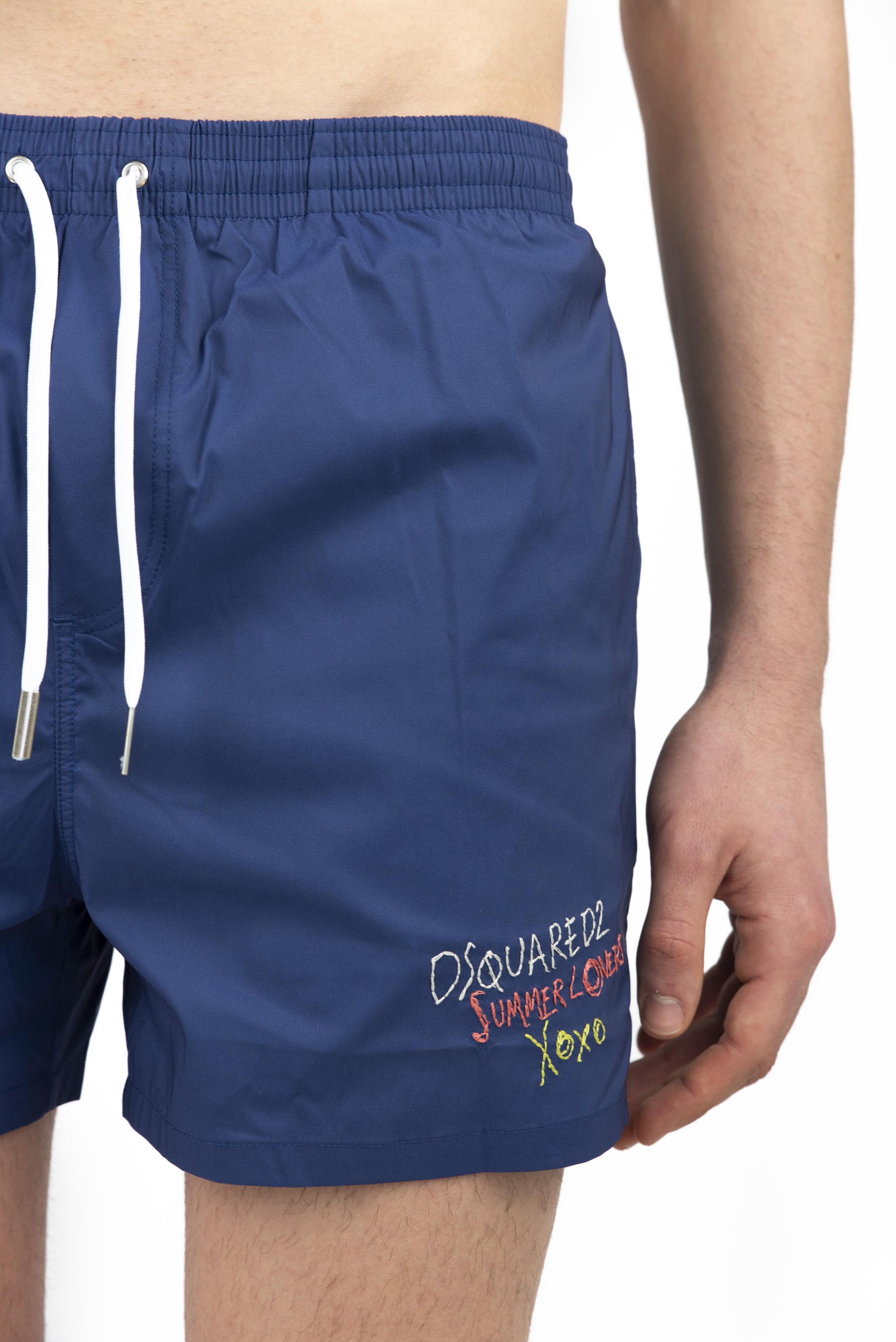 Swim boxer midi blu con fantasia logo D7B626320 405 DSQUARED BEACHWEAR 