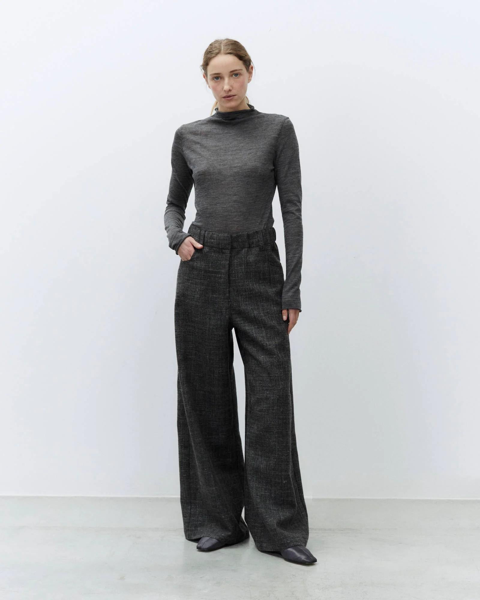Pantalone palazzo graniglia wool 165150 CB ALYSI CHOCOLAT 