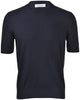 T-shirt in maglia con collo a coste navy
