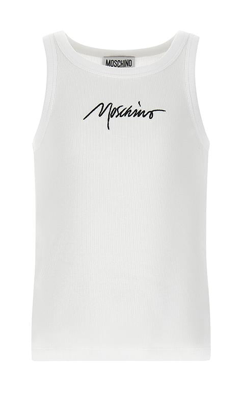 Canotta in cotone con logo ricamato HDM06MLBA39 10101 MOSCHINO KID 