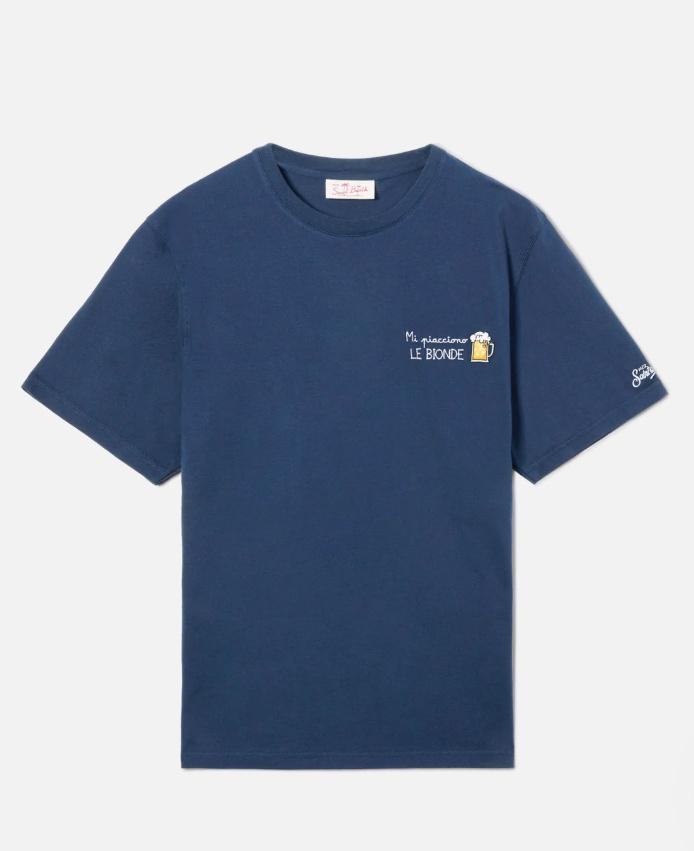T-shirt Portofino blu con ricamo Mi Piacciono Le Bionde POT0001 04428L MC2 SAINT BARTH 