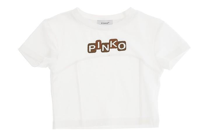 T-shirt pinko kids bianca con stampa logo KFTS038CJEO17 0987 PINKO 