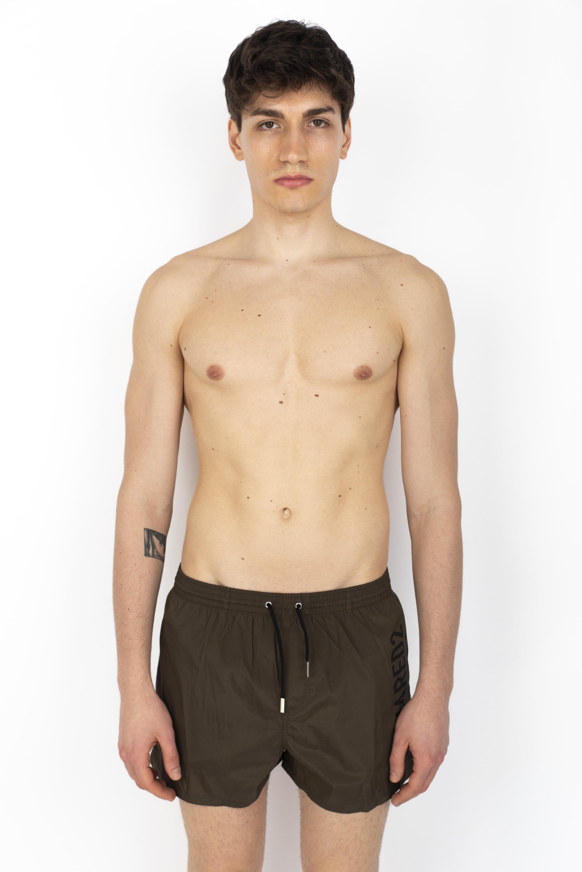 Swim boxer midi marrone con side logo nero D7B646000 307 DSQUARED BEACHWEAR 