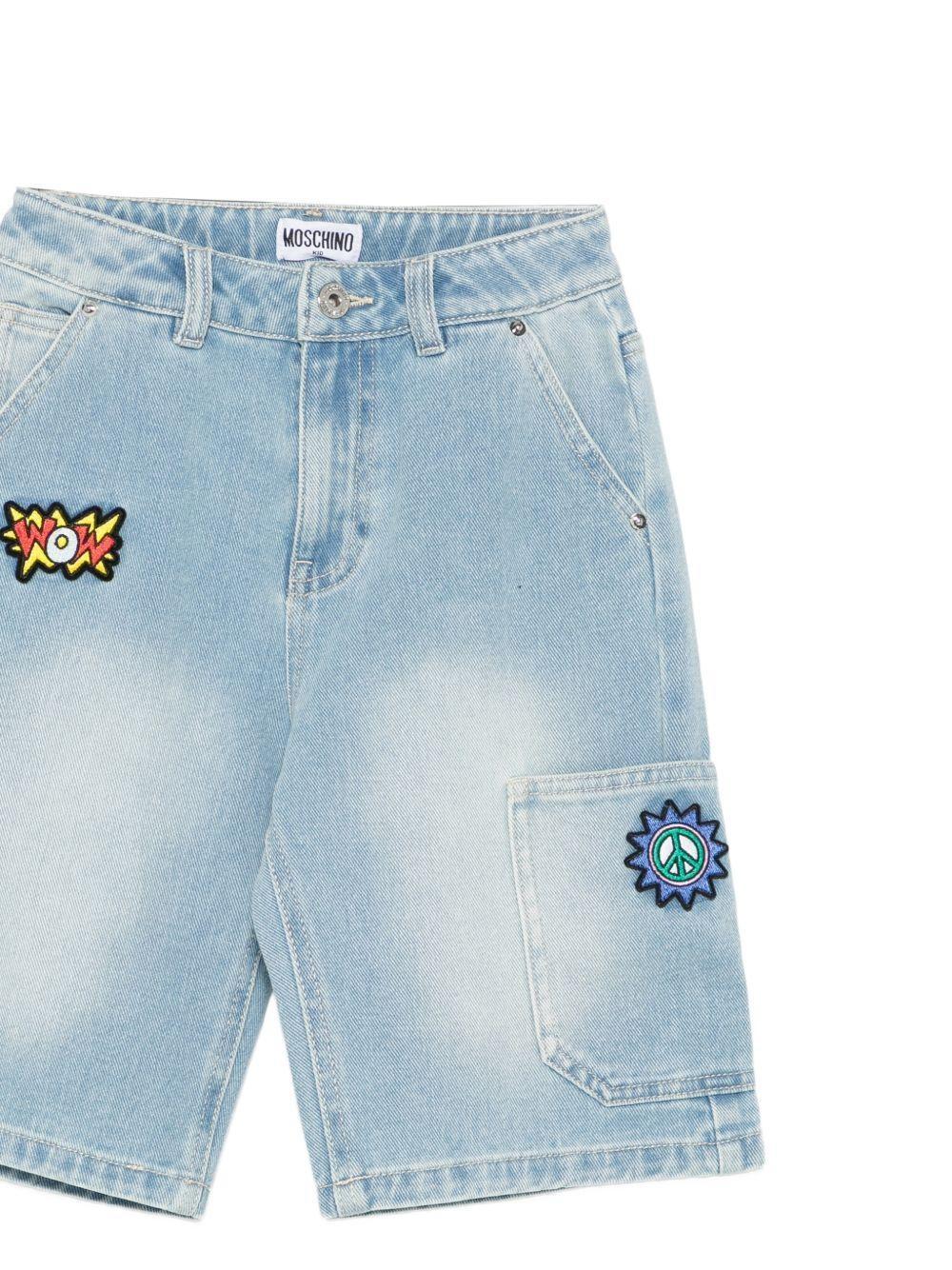 Shorts denim con dettagli ricamati HUQ02KL0E37 41100A MOSCHINO KID 