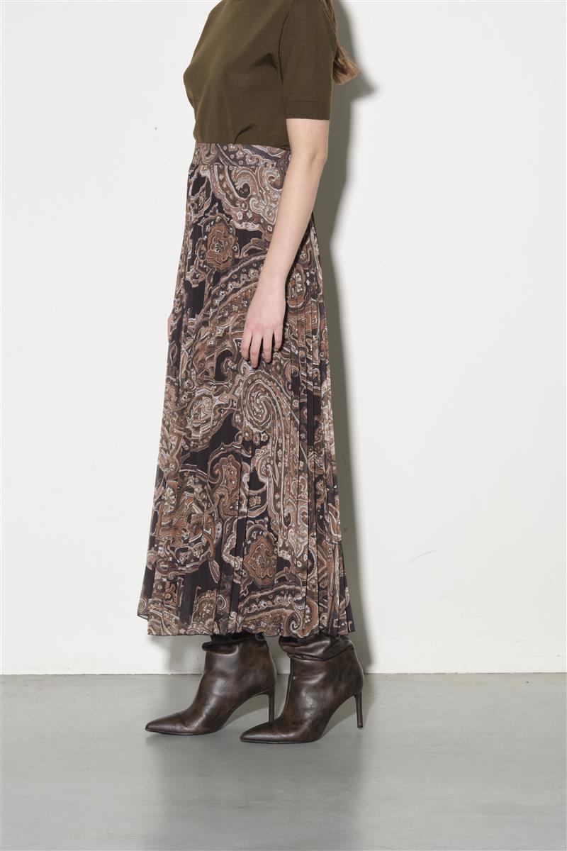 Gonna lunga in georgette stampata con plisse' RI1GX018 6006 KAOS 