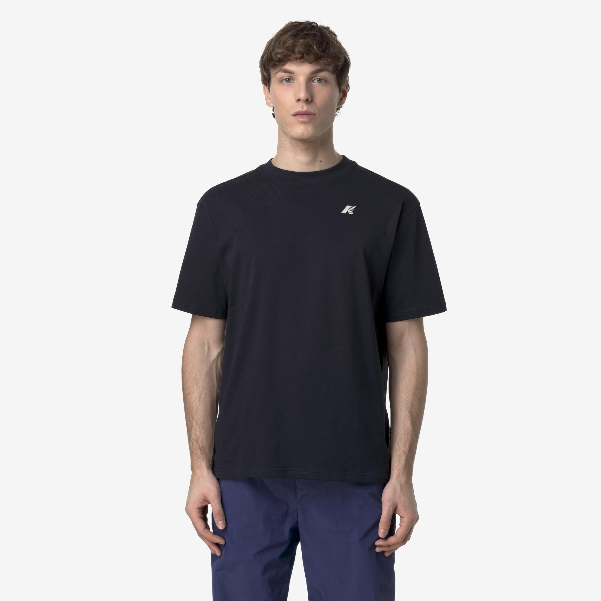 T-shirt casual da uomo blu in cotone con stampa grafica K3138PW K89 K-WAY 