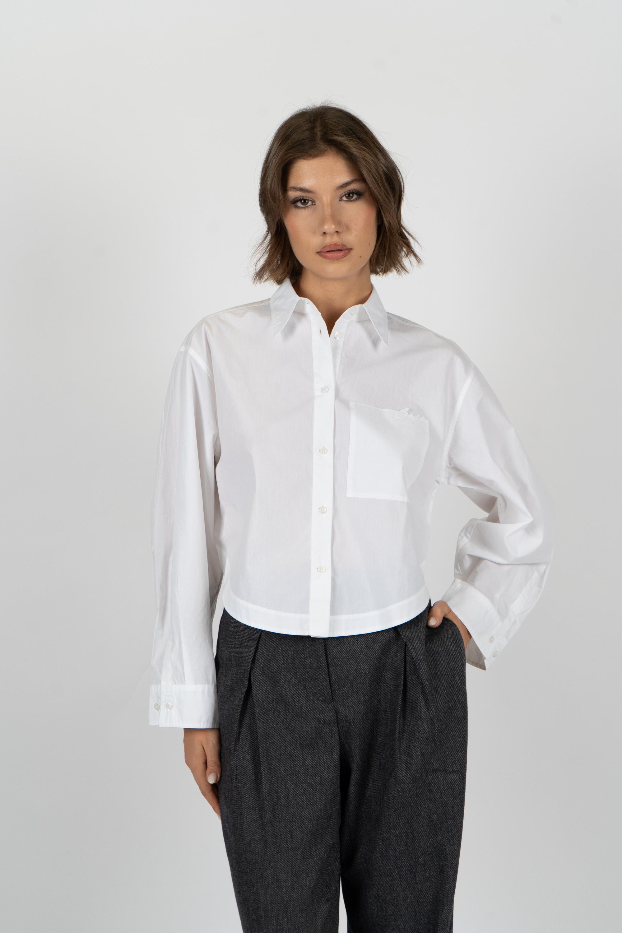 Camicetta tagliata in popelina di cotone 50548402 100 BOSS 