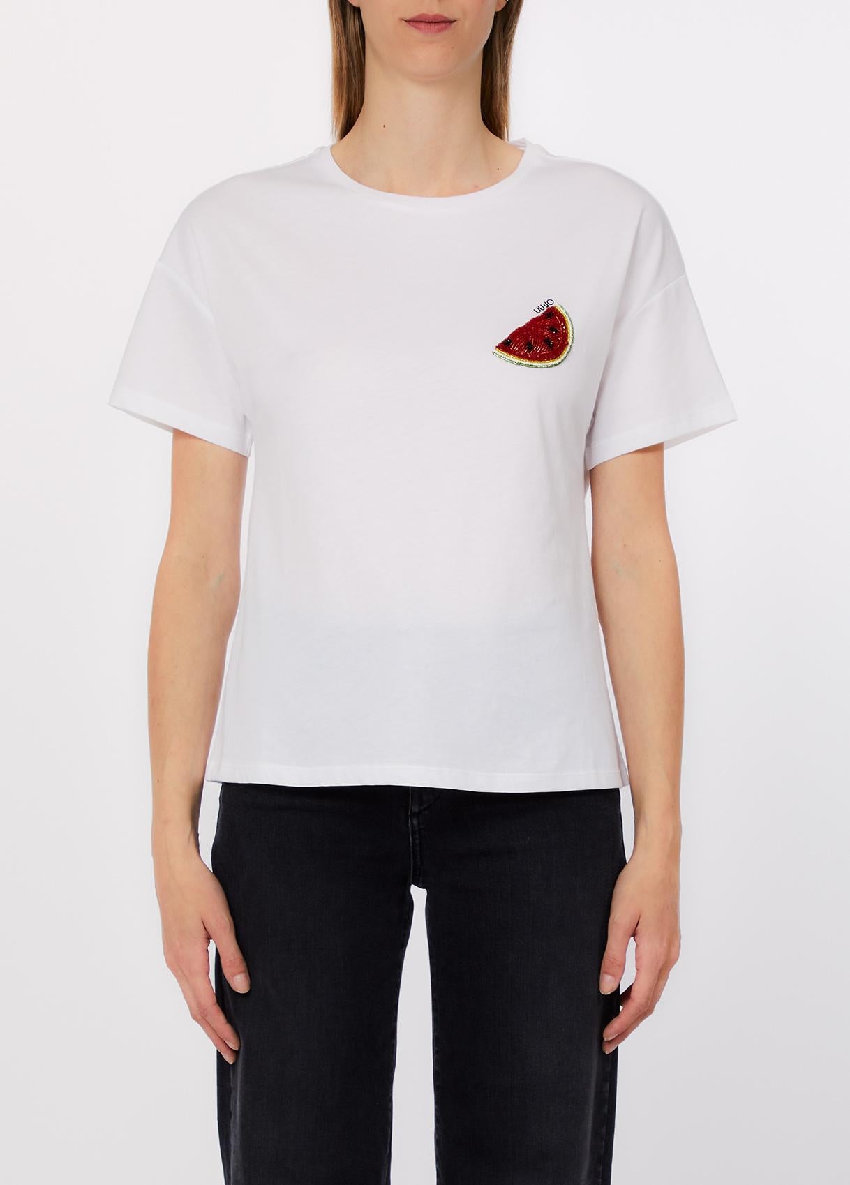 T-shirt con patch WA6414JS923 P9434 LIU JO WHITE1 