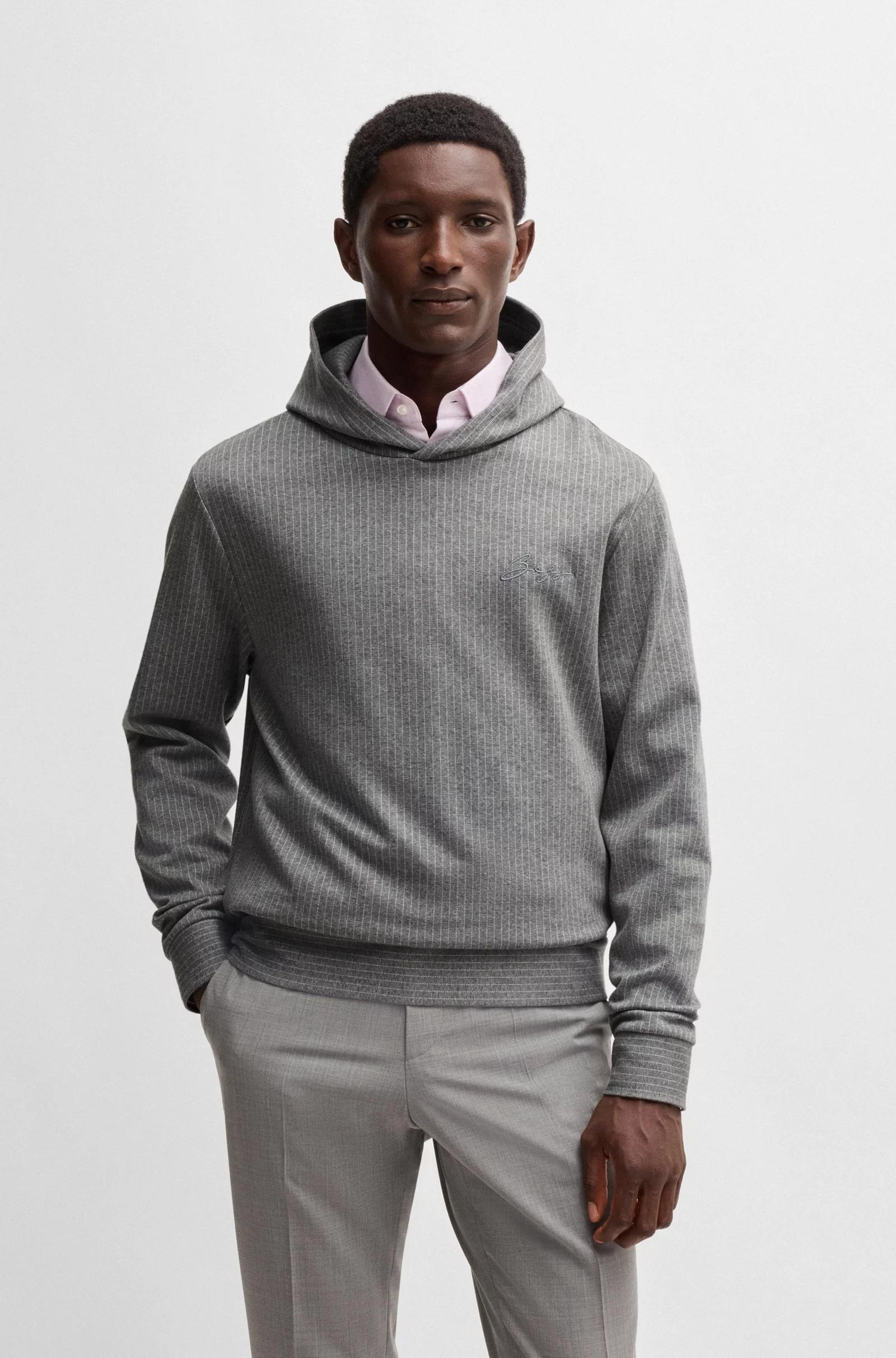 Felpa con cappuccio regular fit in misto cotone gessato 50531324 030 BOSS 