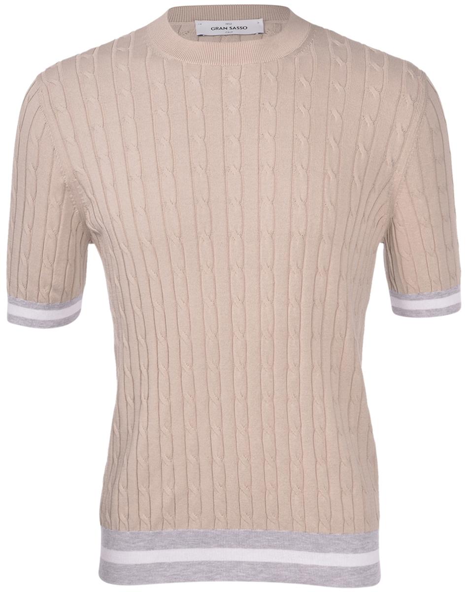 T-shirt in maglia lavorazione trecce e coste nocciola grigio bianco 57194/20679 010 GRAN SASSO 
