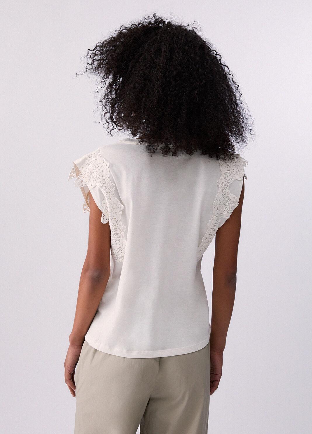 T-shirt con dettagli macramè WA6311J3885 10701 LIU JO WHITE1 