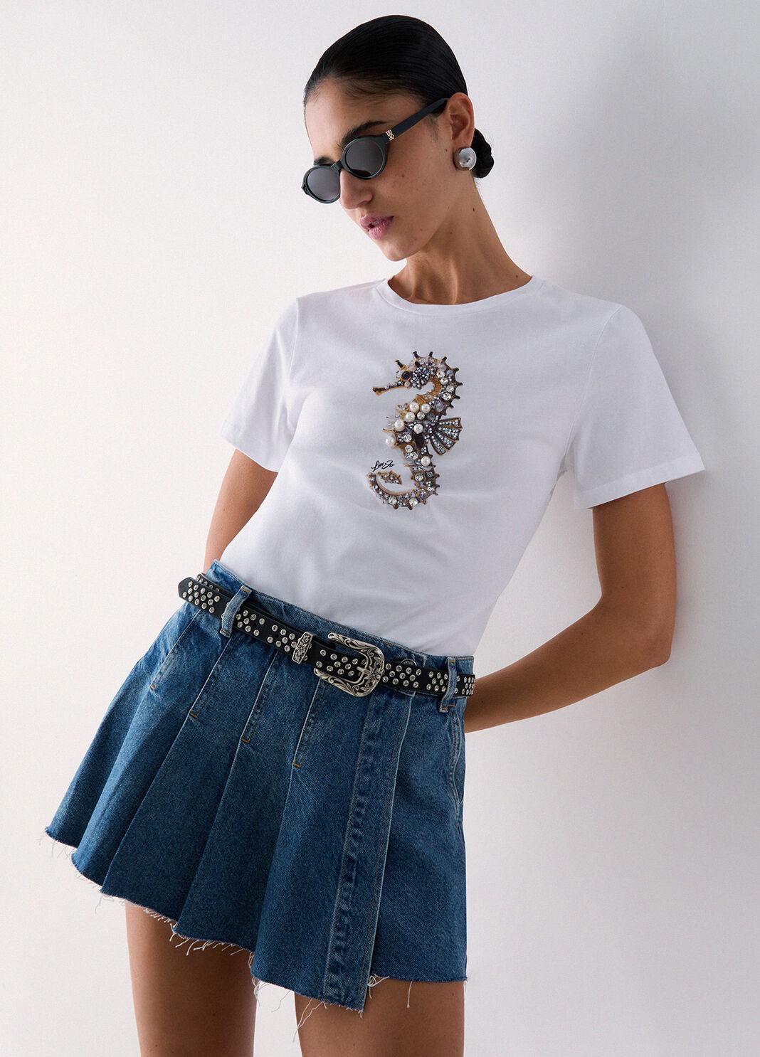 T-shirt con stampa e applicazioni WA6237JS923 P9778 LIU JO WHITE1 