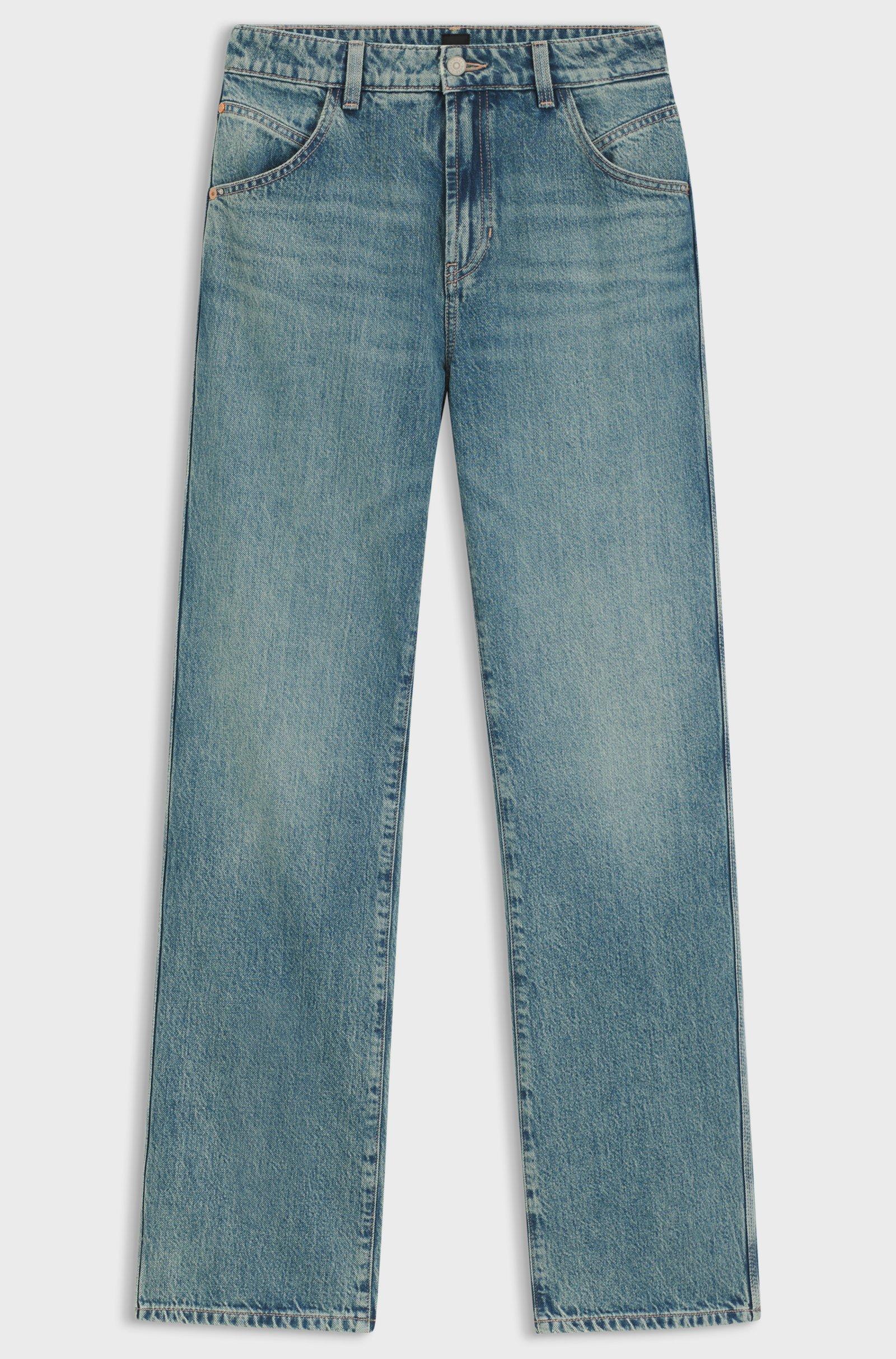 Jeans a gamba dritta in denim rigido con sfumatura smeraldo 50548437 320 BOSS 