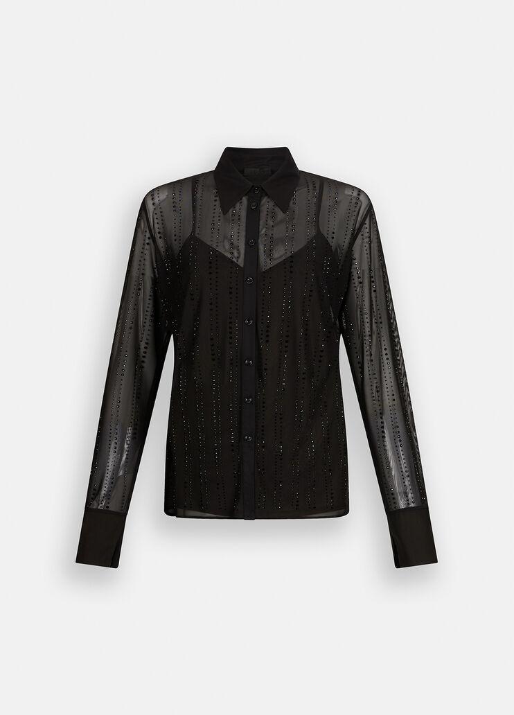 Camicia in tulle con strass CF5056J4966 22222 LIU JO BLACK 