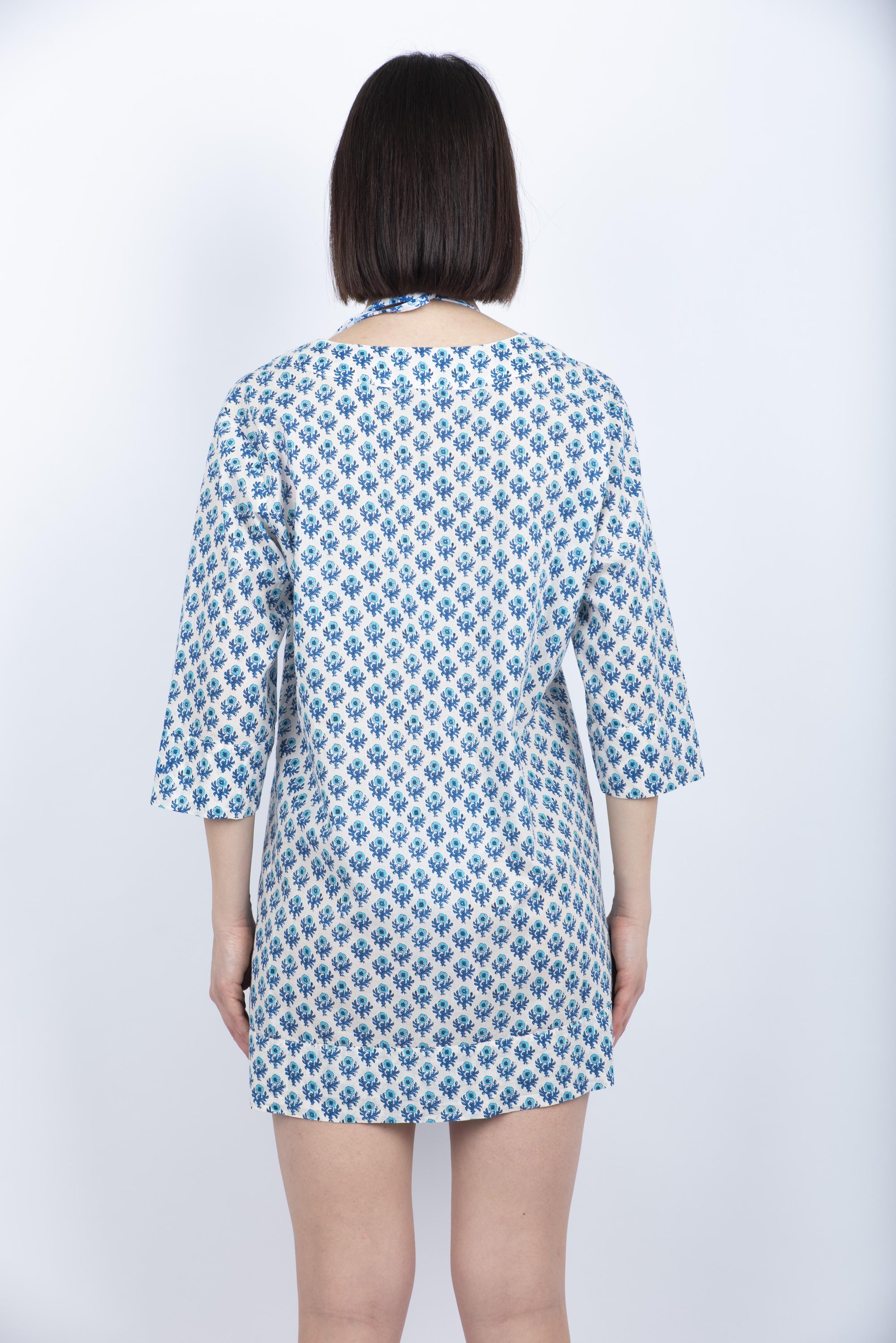 Abito tunica Macha in cotone con stampa floreale azzurro MHA001 04149H MC2 SAINT BARTH 