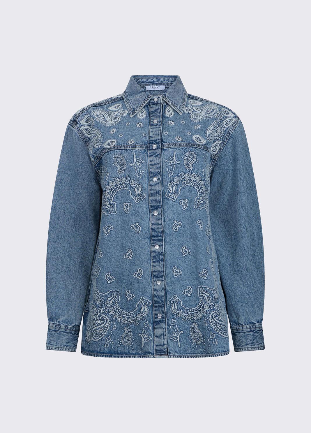 Camicia in denim con ricami UA6145D0313 79016 LIU JO BLUE DENIM 