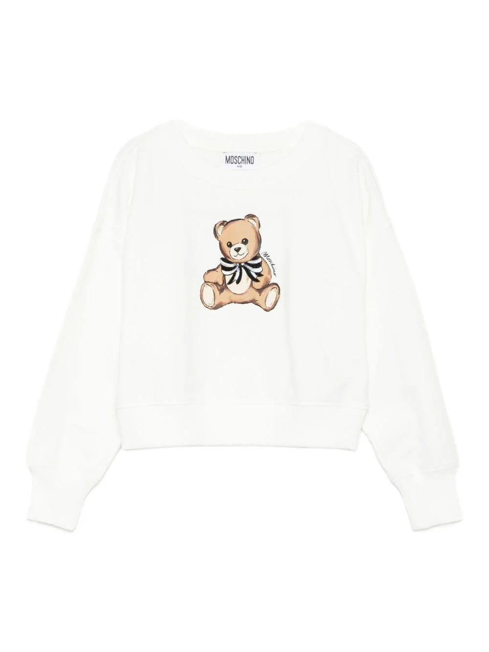 Felpa con fiocco in raso con paillettes HDF06GLDA16 10063 MOSCHINO KID 