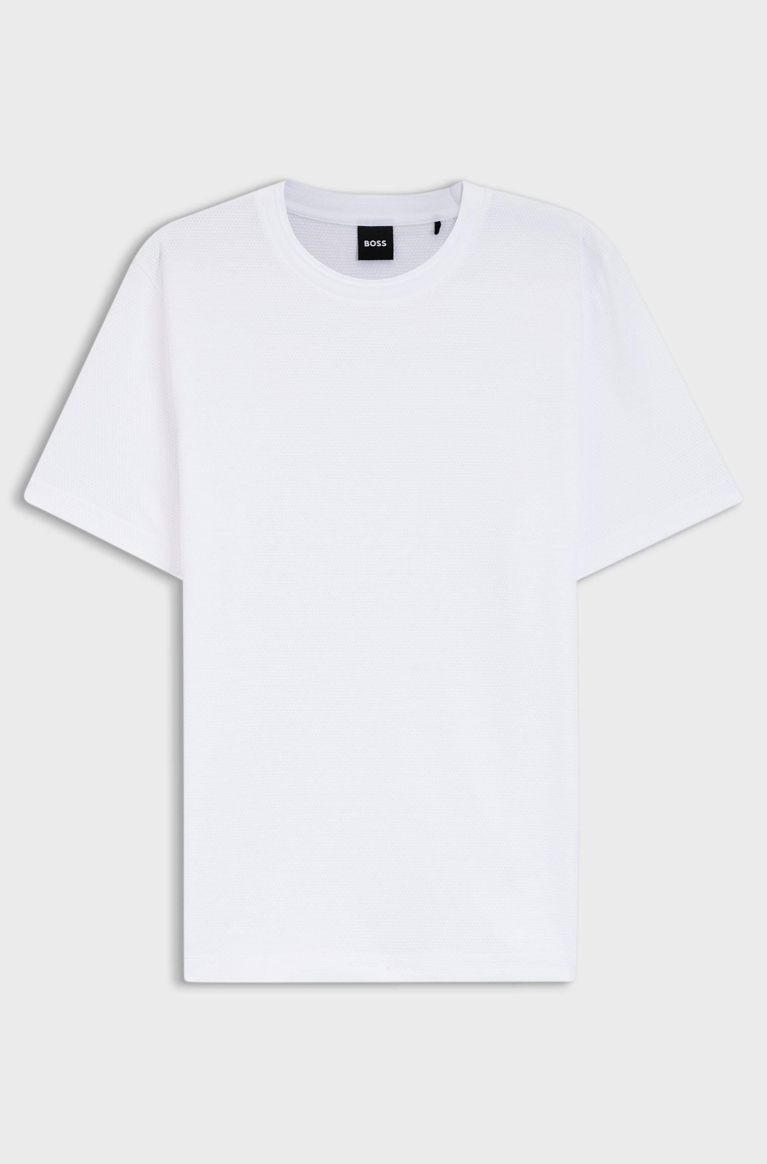 T-shirt in misto cotone con lavorazione jacquard a bolle 50452680 100 BOSS 