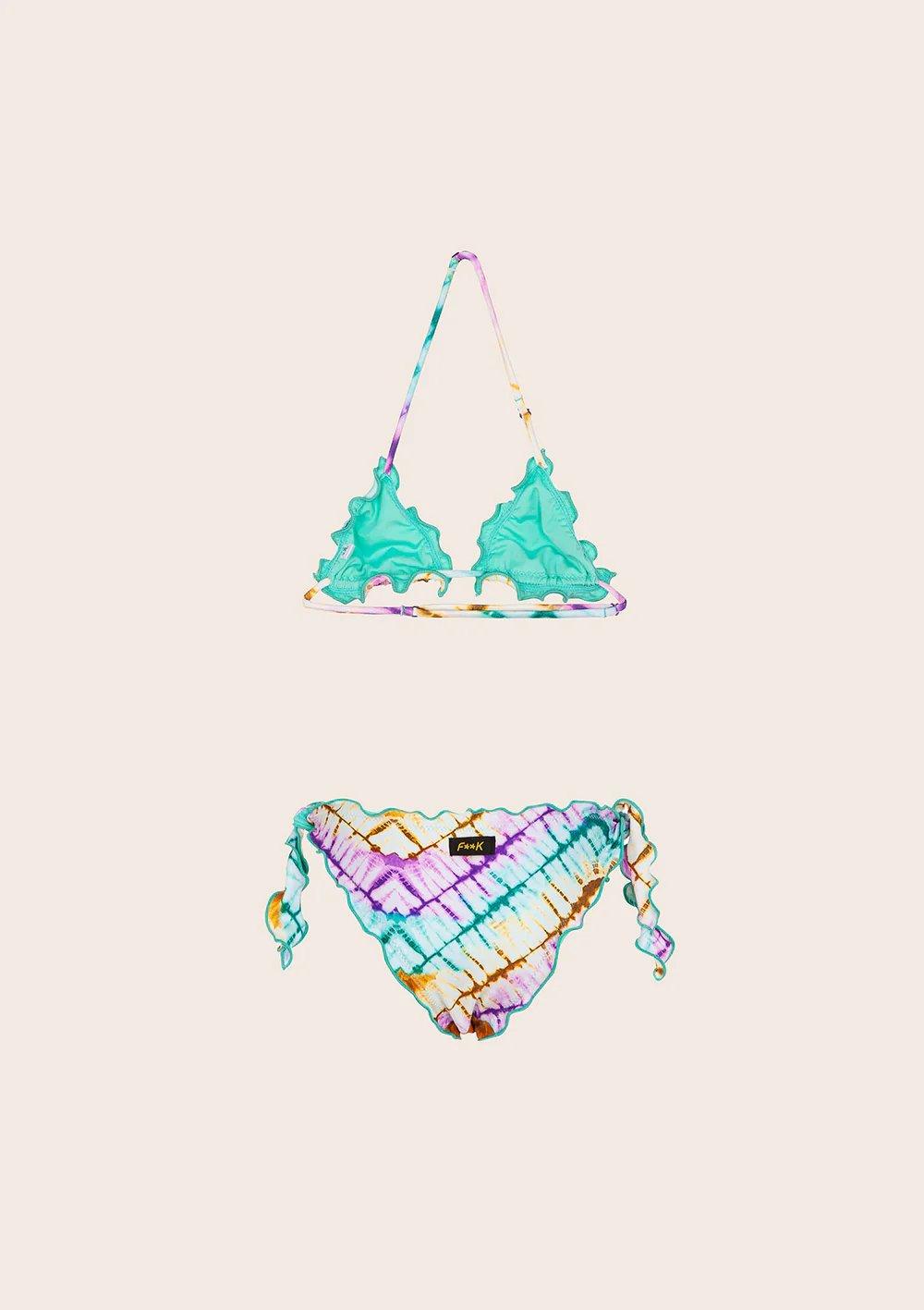 Bikini Bambina Triangolo con Slip Regoalbile Fantasia verde acqua G1G05TAX 50 F**K 