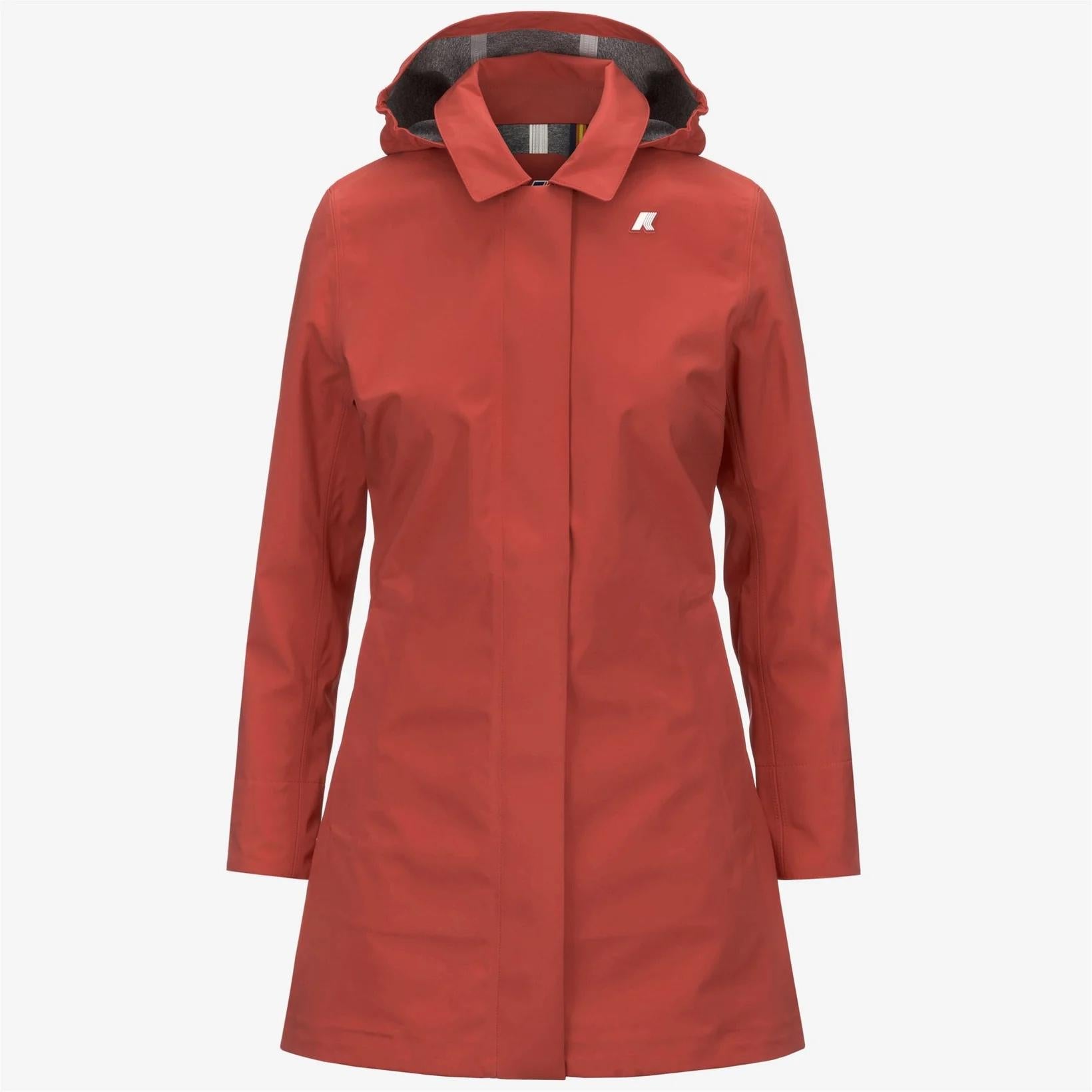 Giacca trench donna Mathy Bonded Jersey Impermeabile rosso con cappuccio staccabile K7127JW 703 K-WAY 