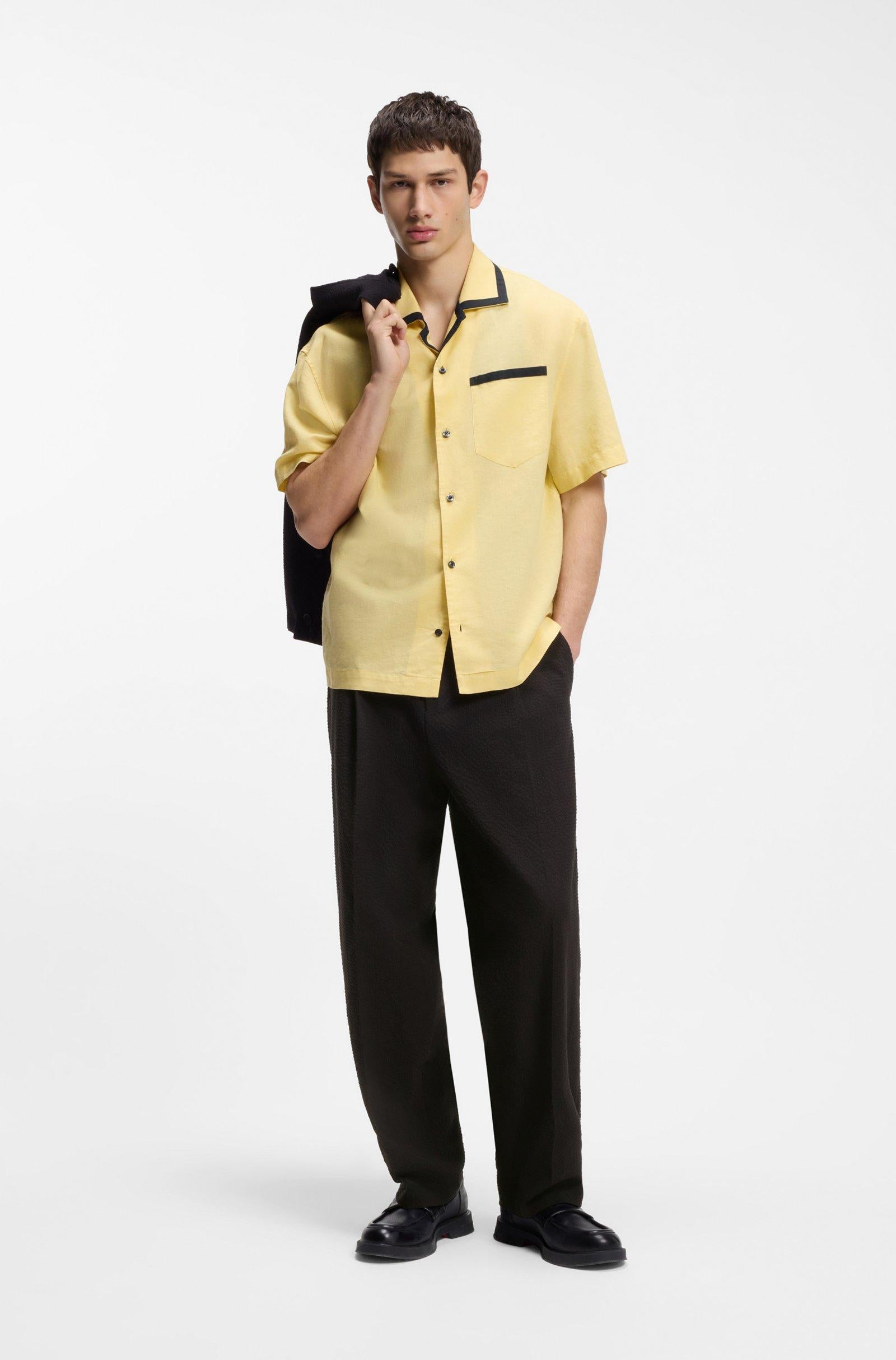 Pantaloni con fit moderno in seersucker di cotone elasticizzato 50559107 001 HUGO 