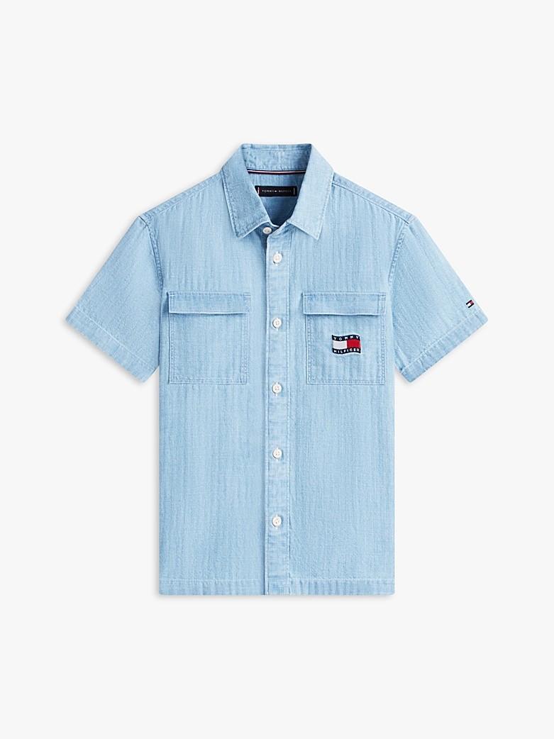 Camicia in denim a maniche corte con bandiera KB0KB10206J 1A4 TOMMY HILFIGER 