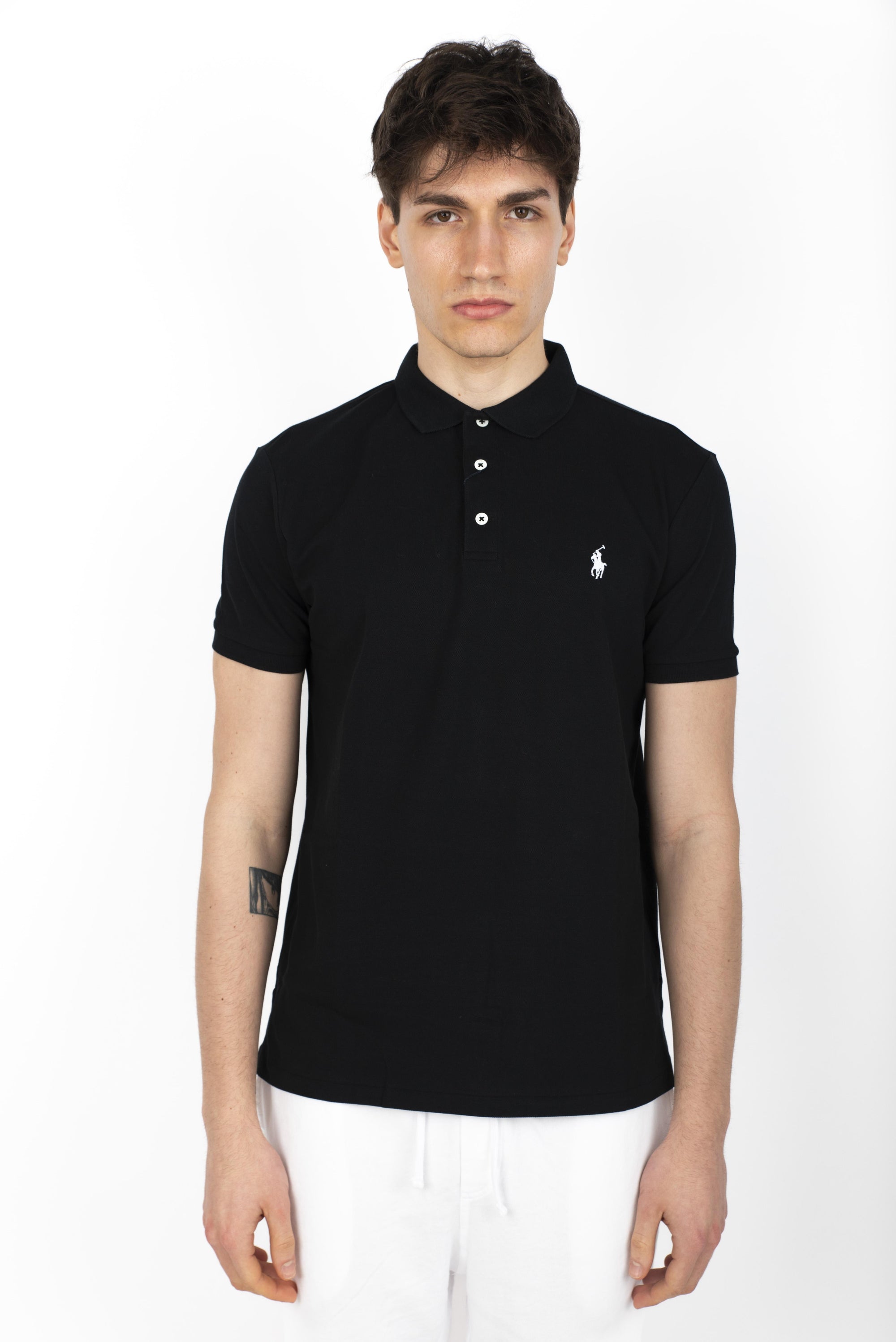 Polo nera in piqué stretch Custom Slim Fit 710941439 001 POLO RALPH LAUREN 