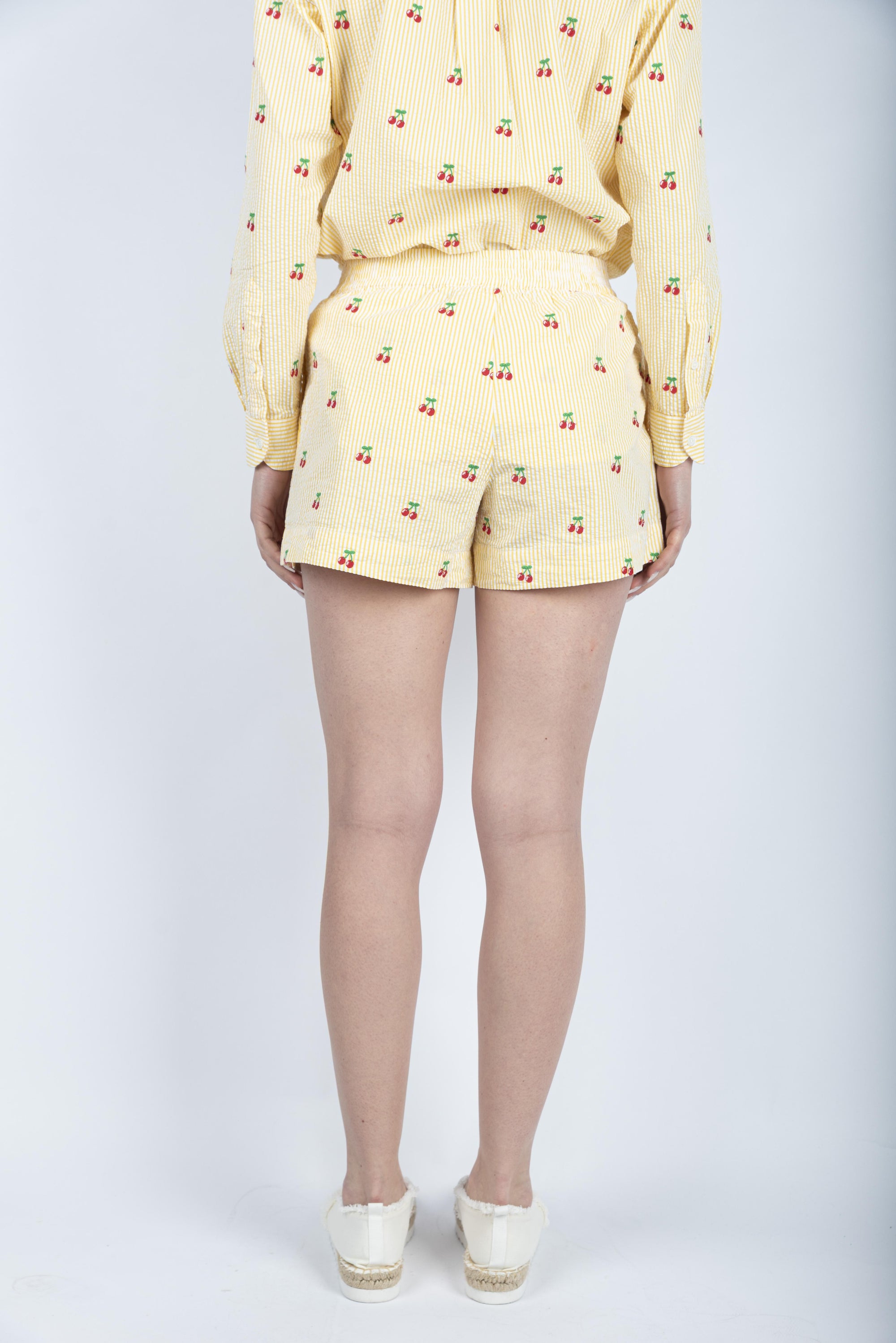 Meave shorts pull up in cotone seersucker con stampa a righe gialle MEA002 04070H MC2 SAINT BARTH 