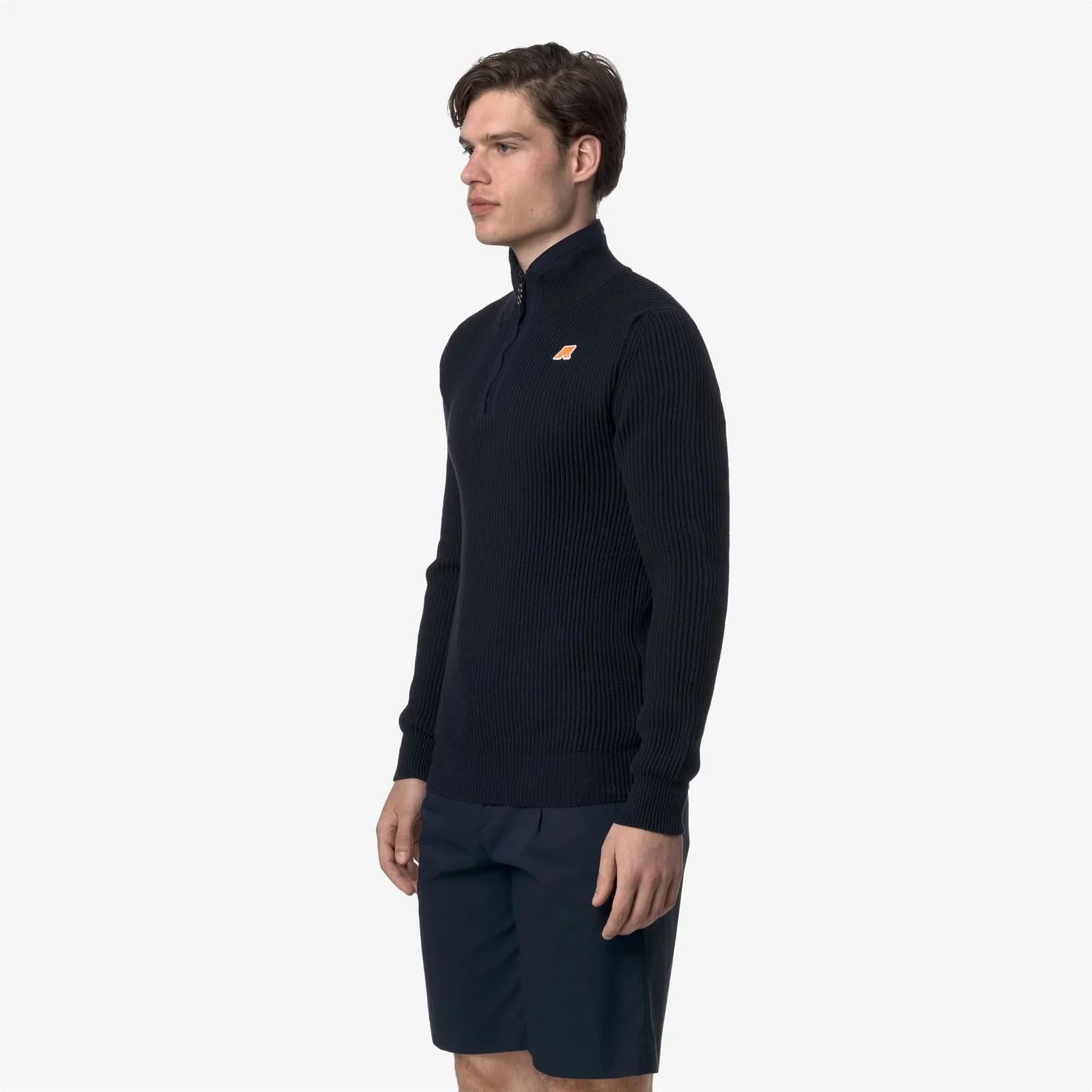 Pullover blu unisex in maglia da golf con mezza zip e dettagli a coste K7141LW K89 K-WAY 