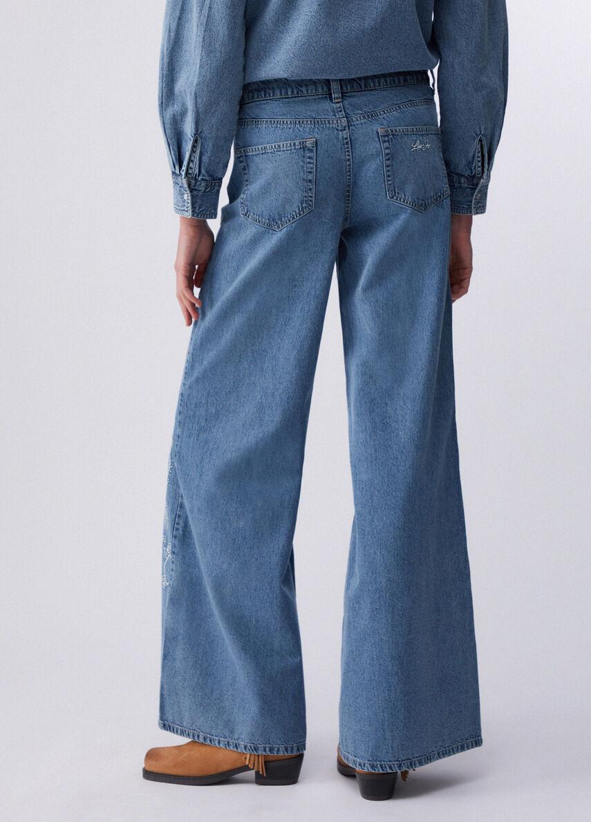 Pantaloni flare con ricami UA6147D0313 79016 LIU JO BLUE DENIM 