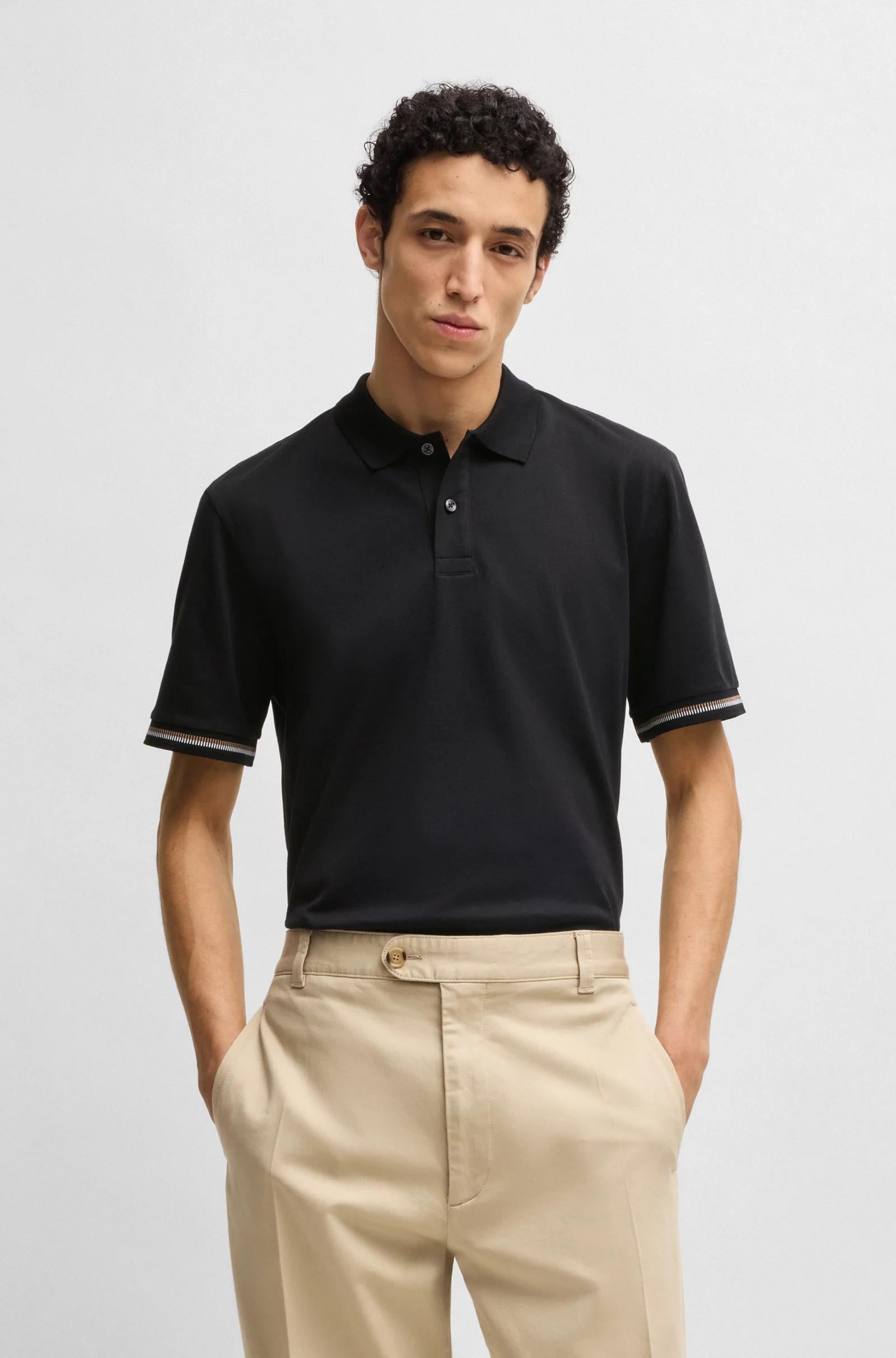 Polo regular fit in cotone mercerizzato con bordi a righe 50531850 001 BOSS 
